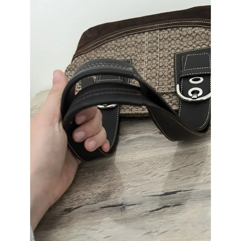 Coach Y2K Soho Signature C Canvas & Suede Leather Brown Satchel Purse Bag F10927